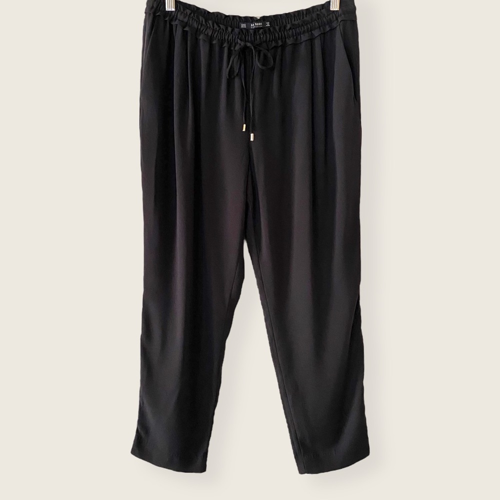 Zara Black Pull On Elastic Drawstring Trouser Slacks Pants Size XL